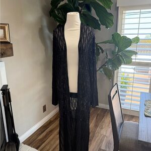 Zara Black Long Open-Weave Knit Duster Coat